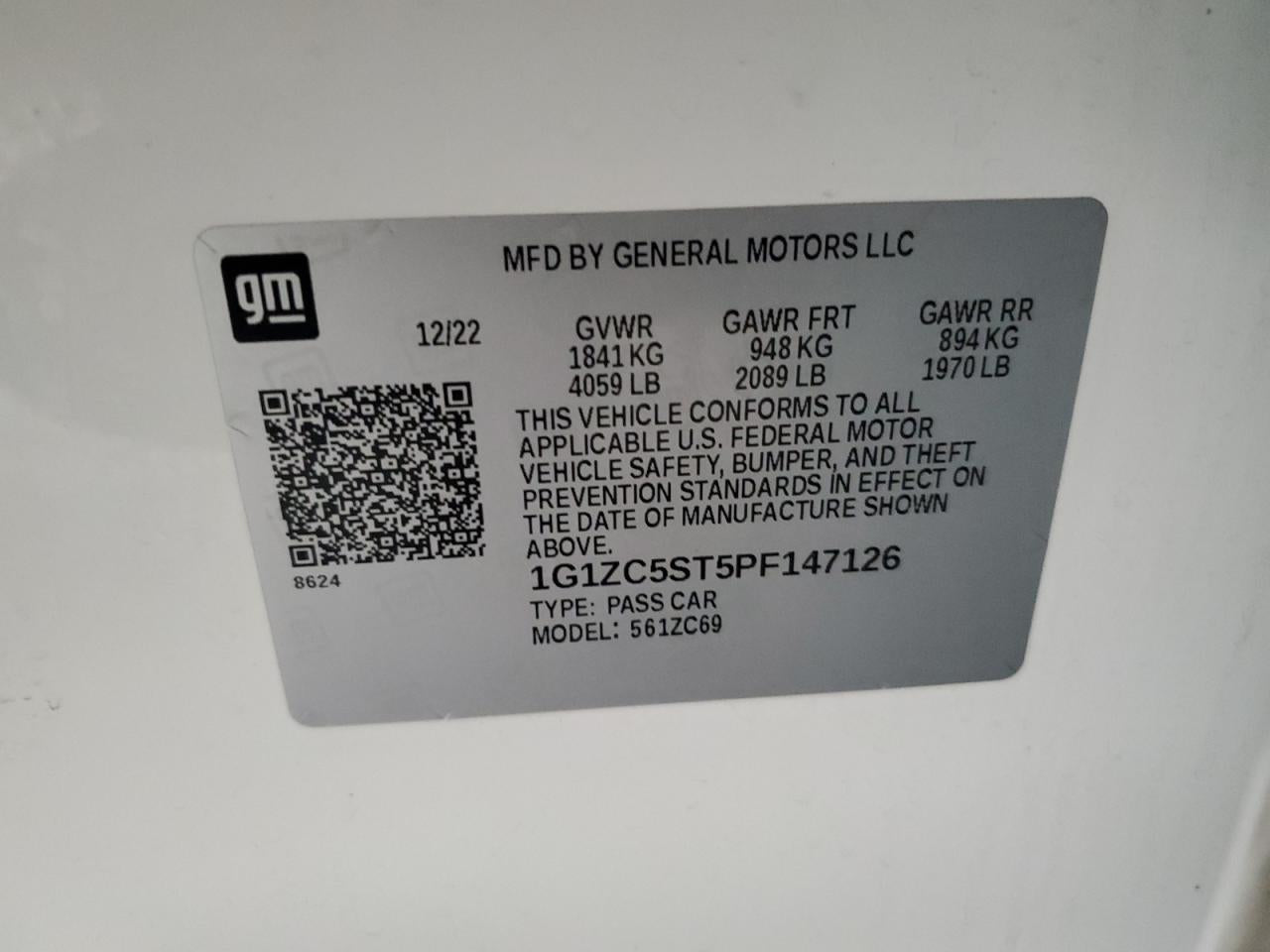 2023 CHEVROLET MALIBU LS VIN:1G1ZC5ST5PF147126