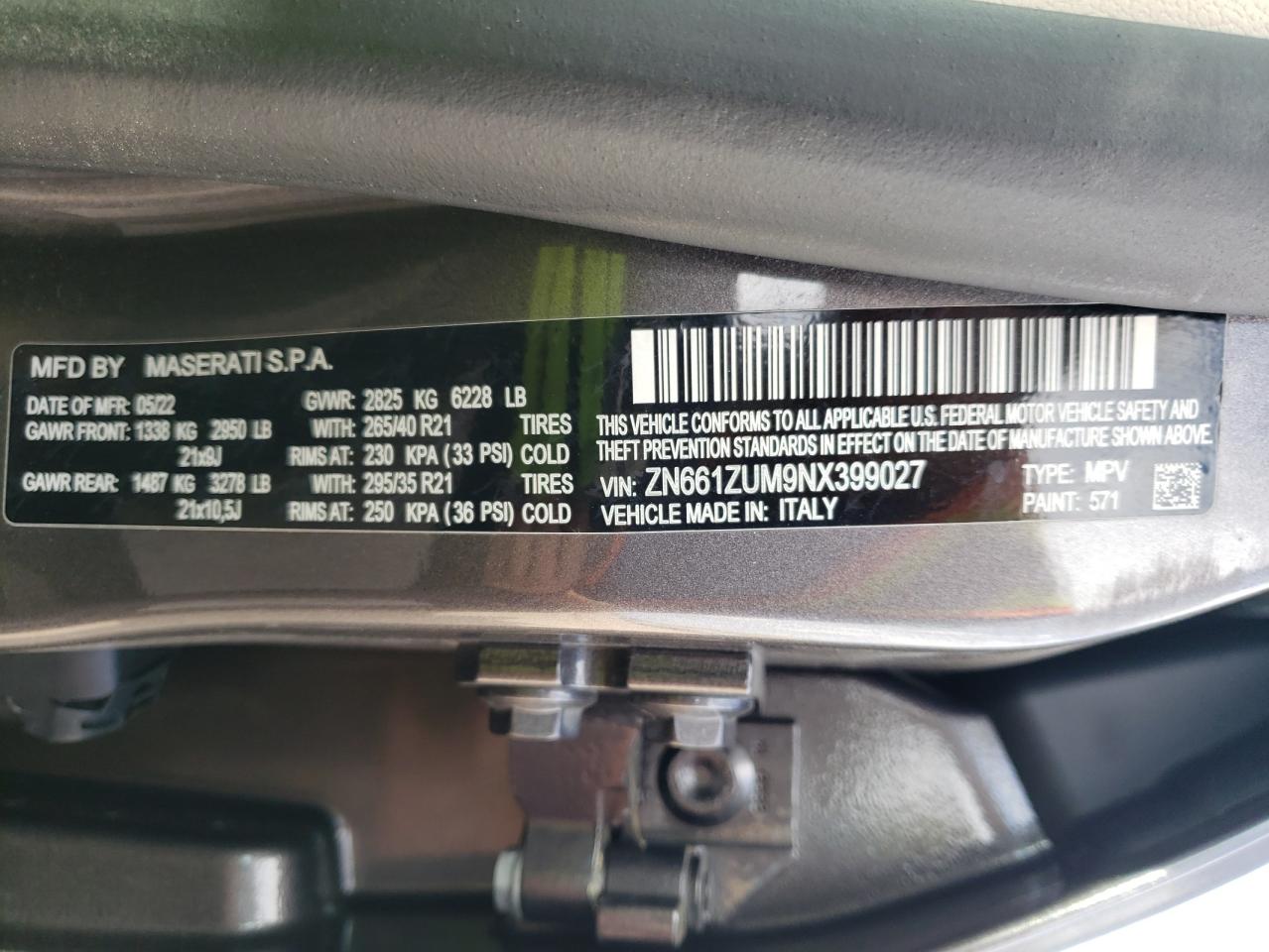 2022 MASERATI LEVANTE MODENA VIN:ZN661ZUM9NX399027