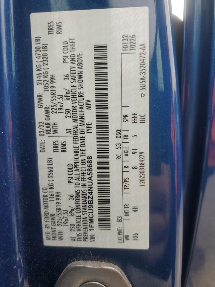 2022 FORD ESCAPE SE VIN:1FMCU9BZ4NUA58688
