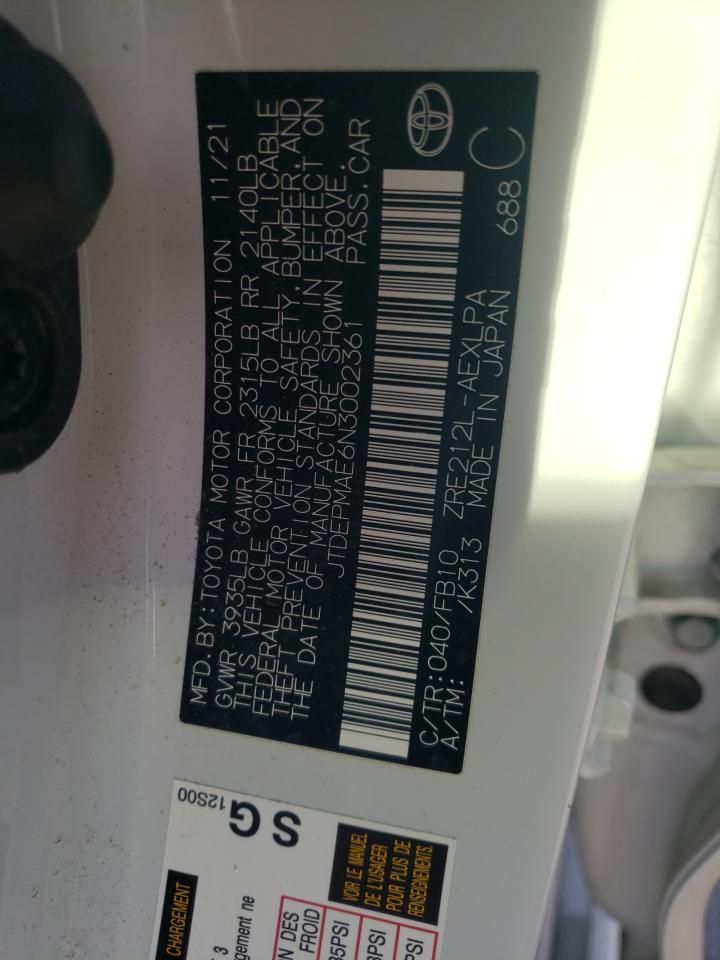 2022 TOYOTA COROLLA LE VIN:JTDEPMAE6N3002361