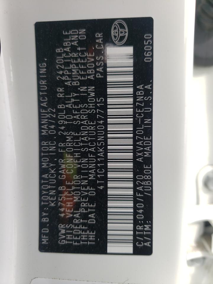 2022 TOYOTA CAMRY LE VIN:4T1C11AK5NU047715