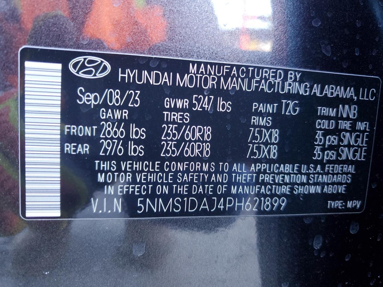 2023 HYUNDAI SANTA FE SE VIN:5NMS1DAJ4PH621899