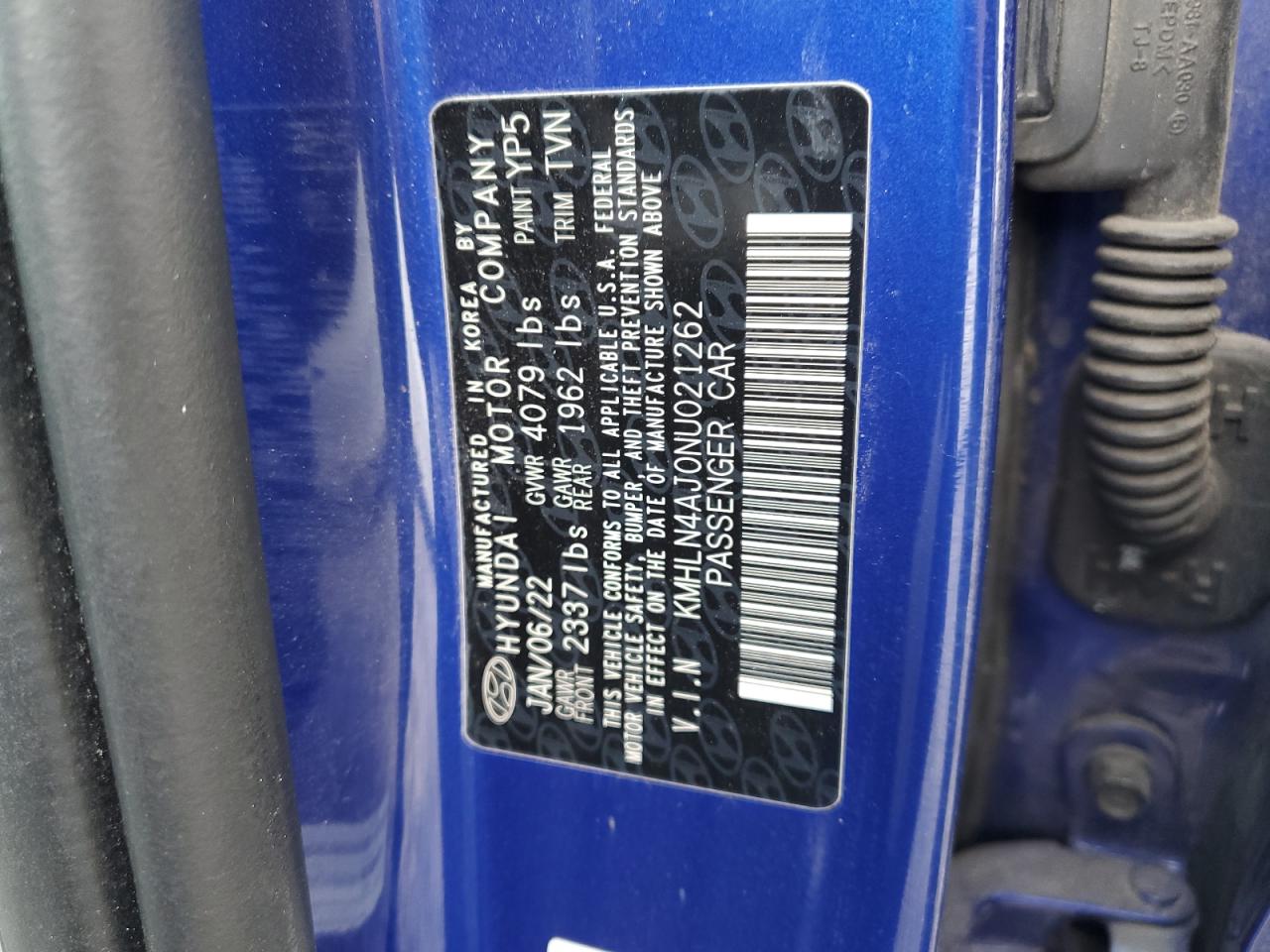 2022 HYUNDAI ELANTRA LIMITED VIN:KMHLN4AJ0NU021262