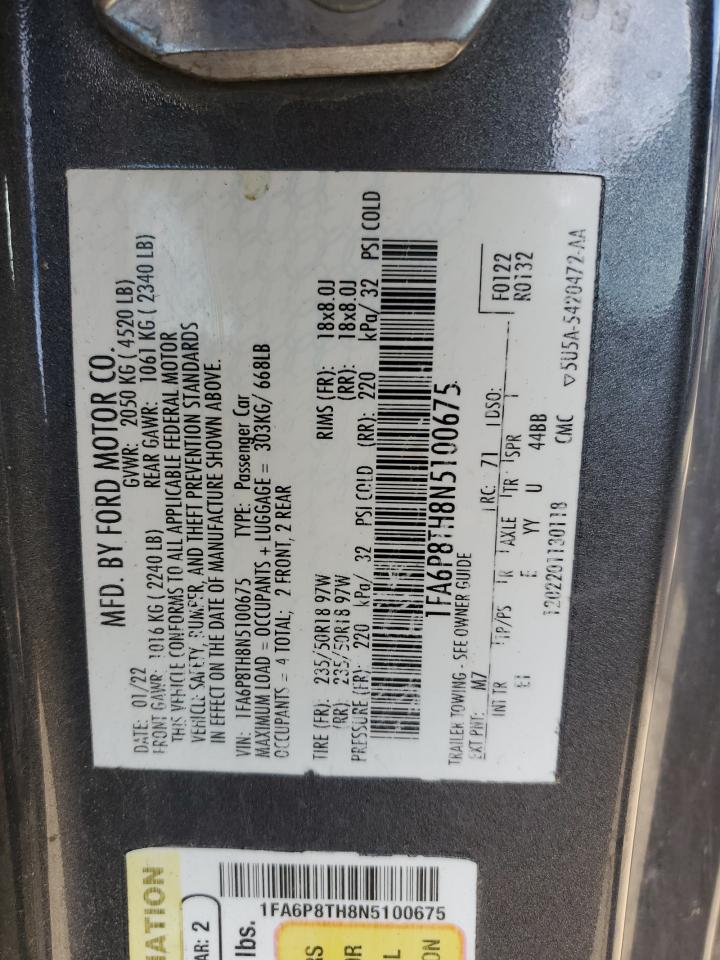 2022 FORD MUSTANG VIN:1FA6P8TH8N5100675