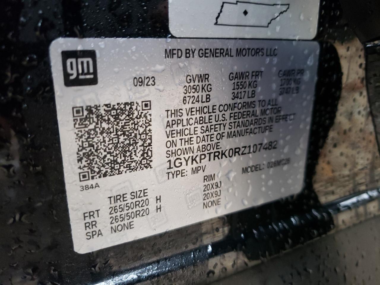 2024 CADILLAC LYRIQ SPORT VIN:1GYKPTRK0RZ107482