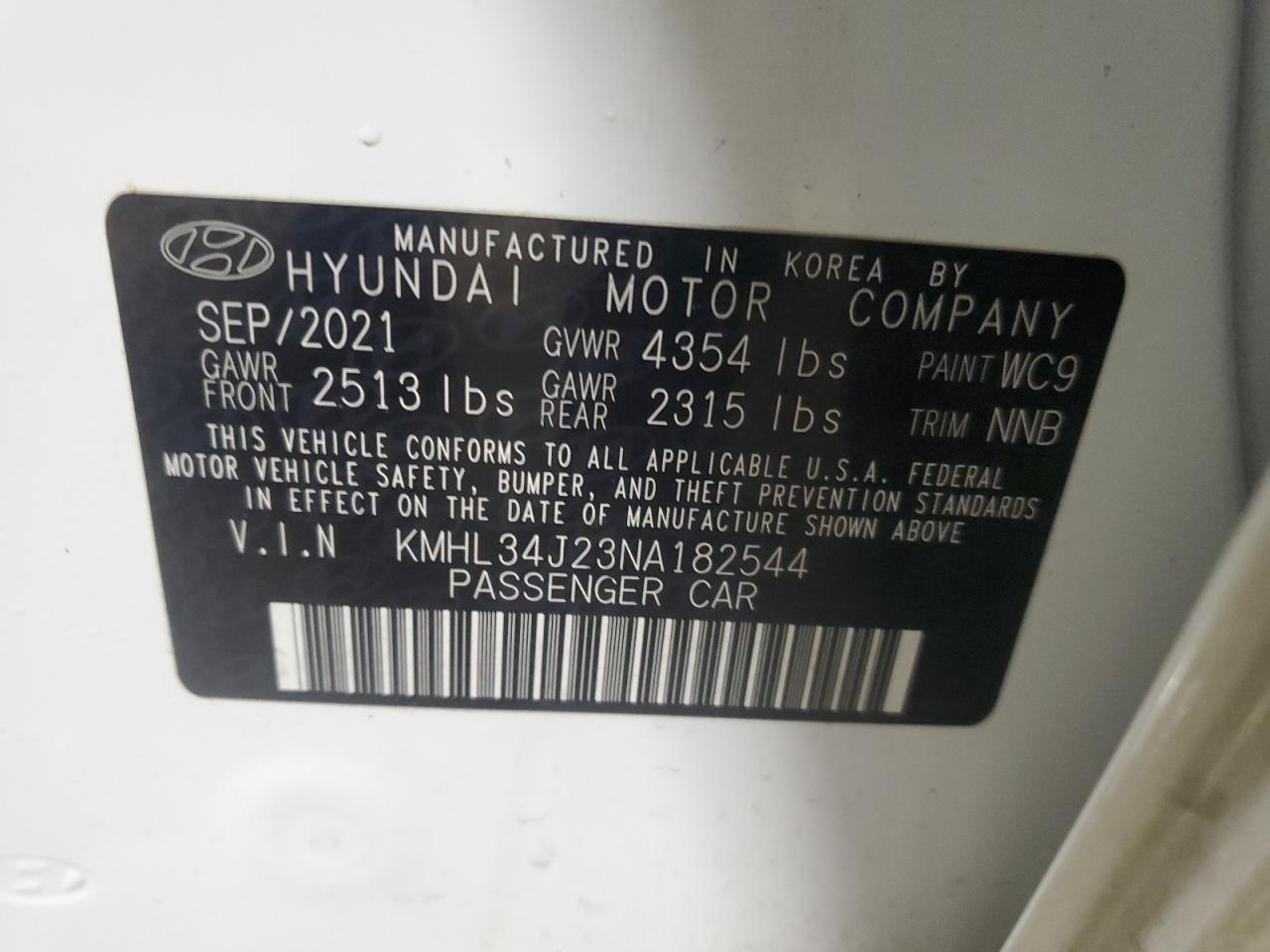 2022 HYUNDAI SONATA LIMITED VIN:KMHL34J23NA182544