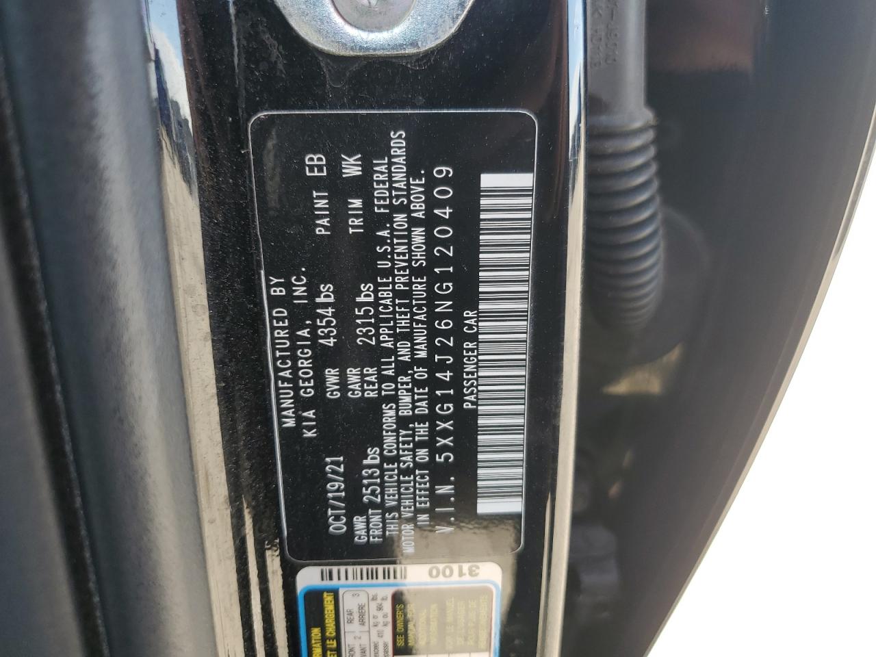 2022 KIA K5 LXS VIN:5XXG14J26NG120409