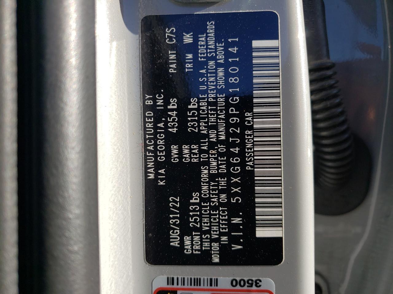 2023 KIA K5 GT LINE VIN:5XXG64J29PG180141