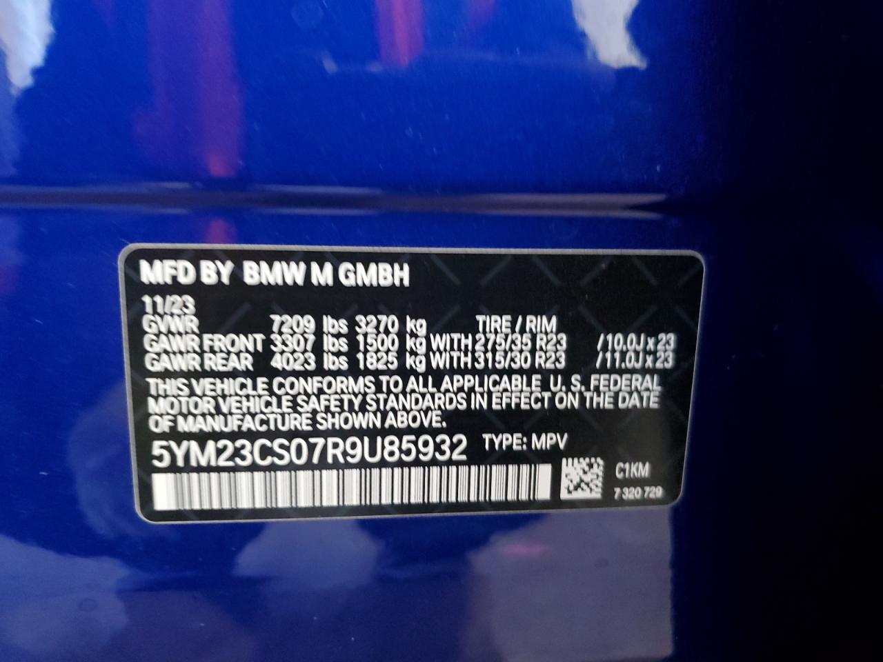 2024 BMW XM VIN:5YM23CS07R9U85932