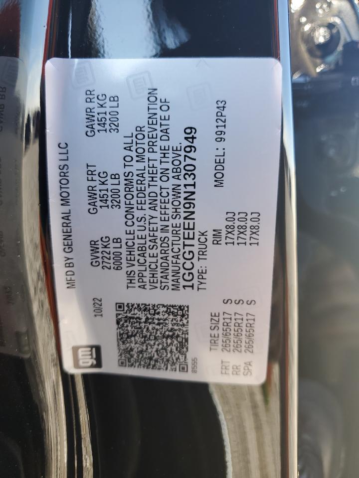 2022 CHEVROLET COLORADO ZR2 VIN:1GCGTEEN9N1307949