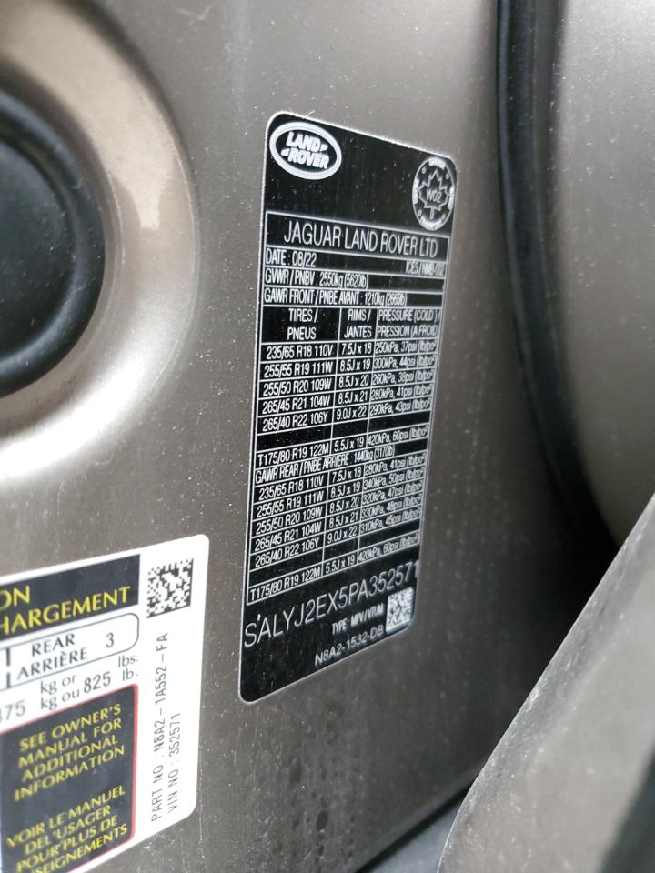 2023 LAND ROVER RANGE ROVER VELAR S VIN:SALYJ2EX5PA352571