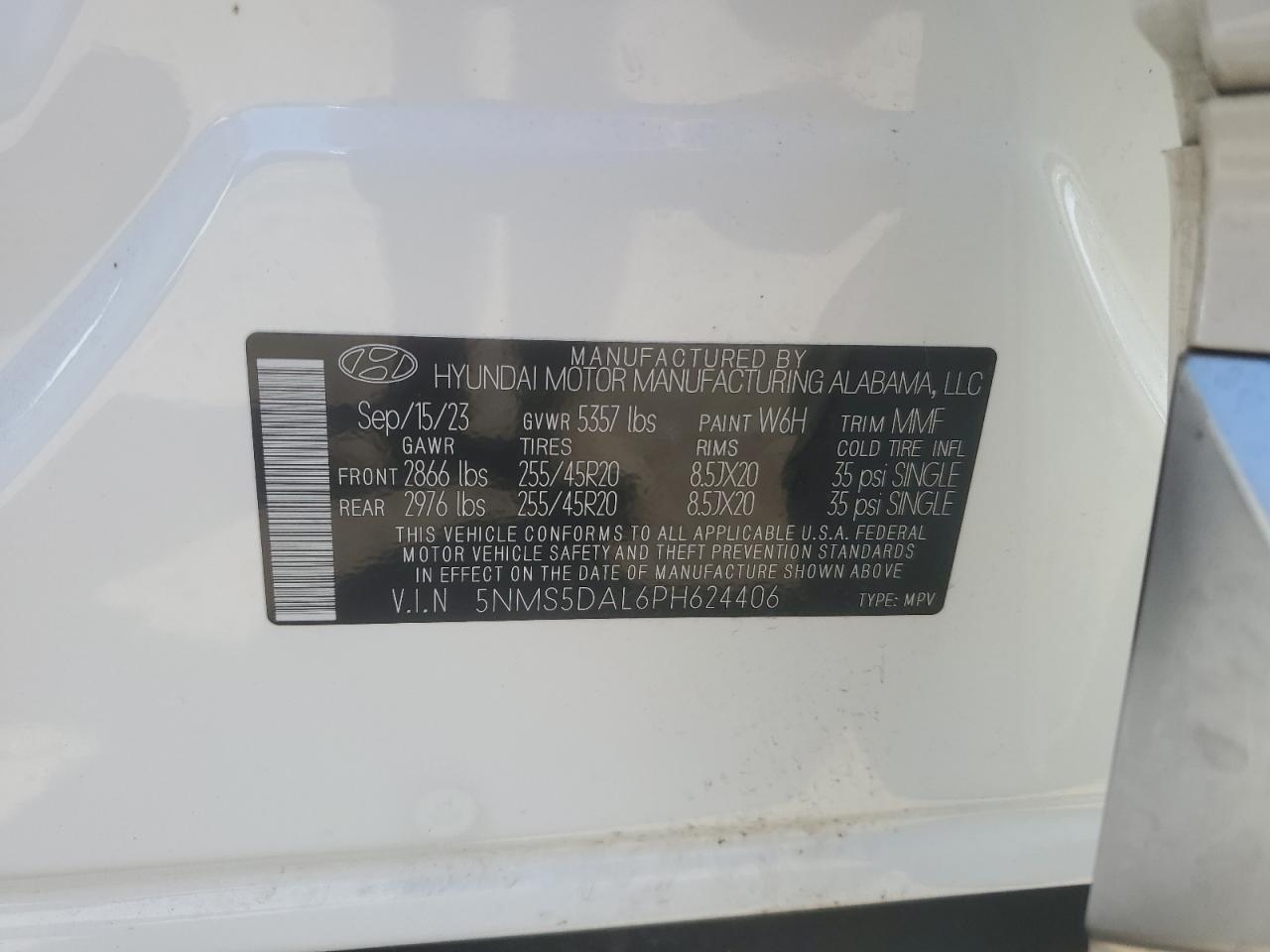 2023 HYUNDAI SANTA FE CALLIGRAPHY VIN:5NMS5DAL6PH624406