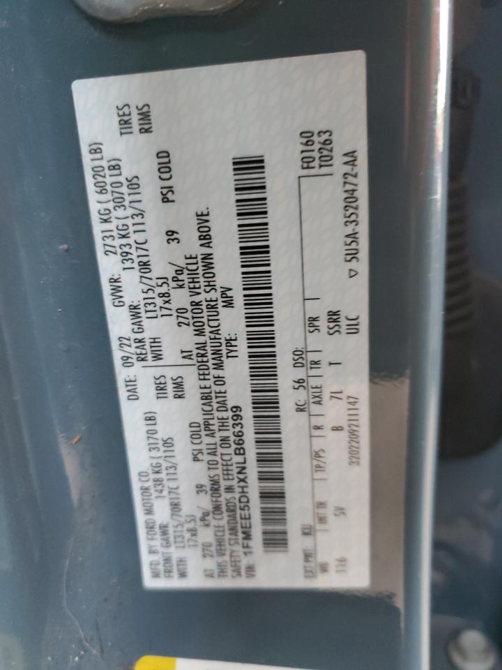2022 FORD BRONCO BASE VIN:1FMEE5DHXNLB66399