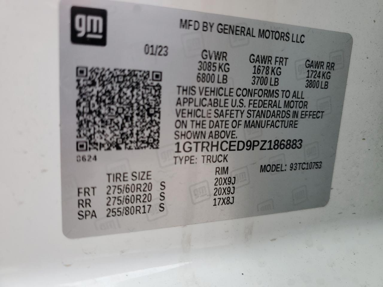 2023 GMC SIERRA C1500 ELEVATION VIN:1GTRHCED9PZ186883