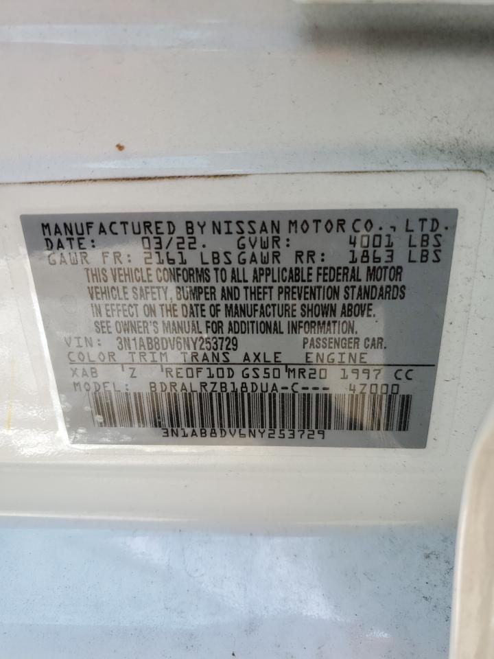 2022 NISSAN SENTRA SR VIN:3N1AB8DV6NY253729