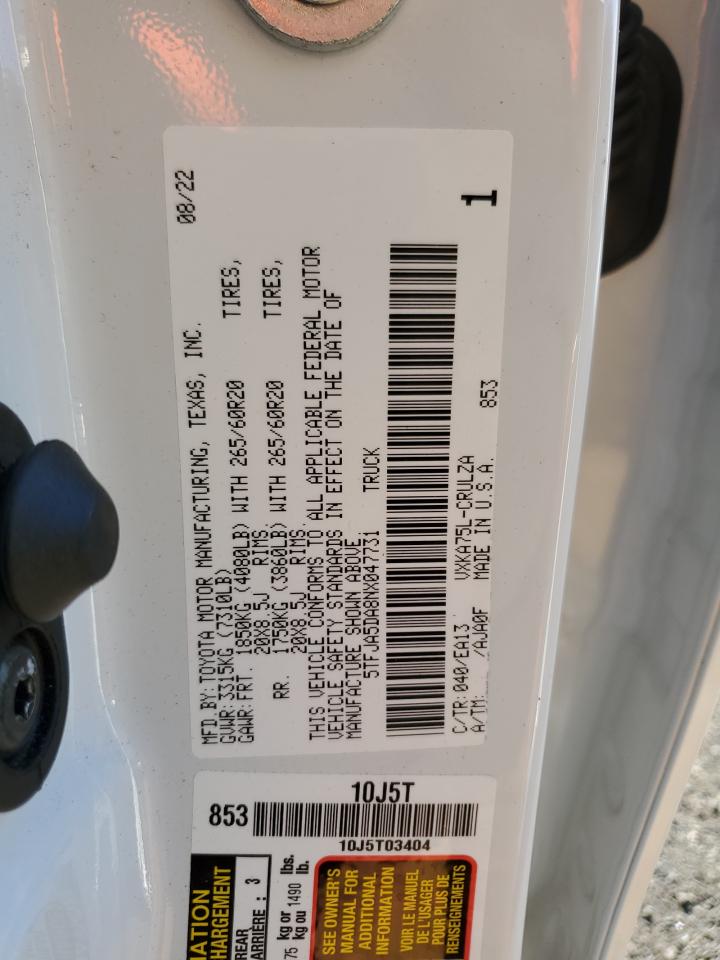 2022 TOYOTA TUNDRA DOUBLE CAB LIMITED VIN:5TFJA5DA8NX047731