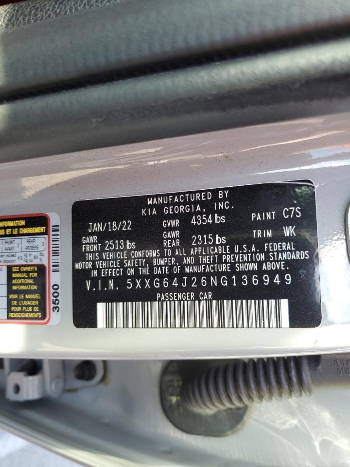 2022 KIA K5 GT LINE VIN:5XXG64J26NG136949