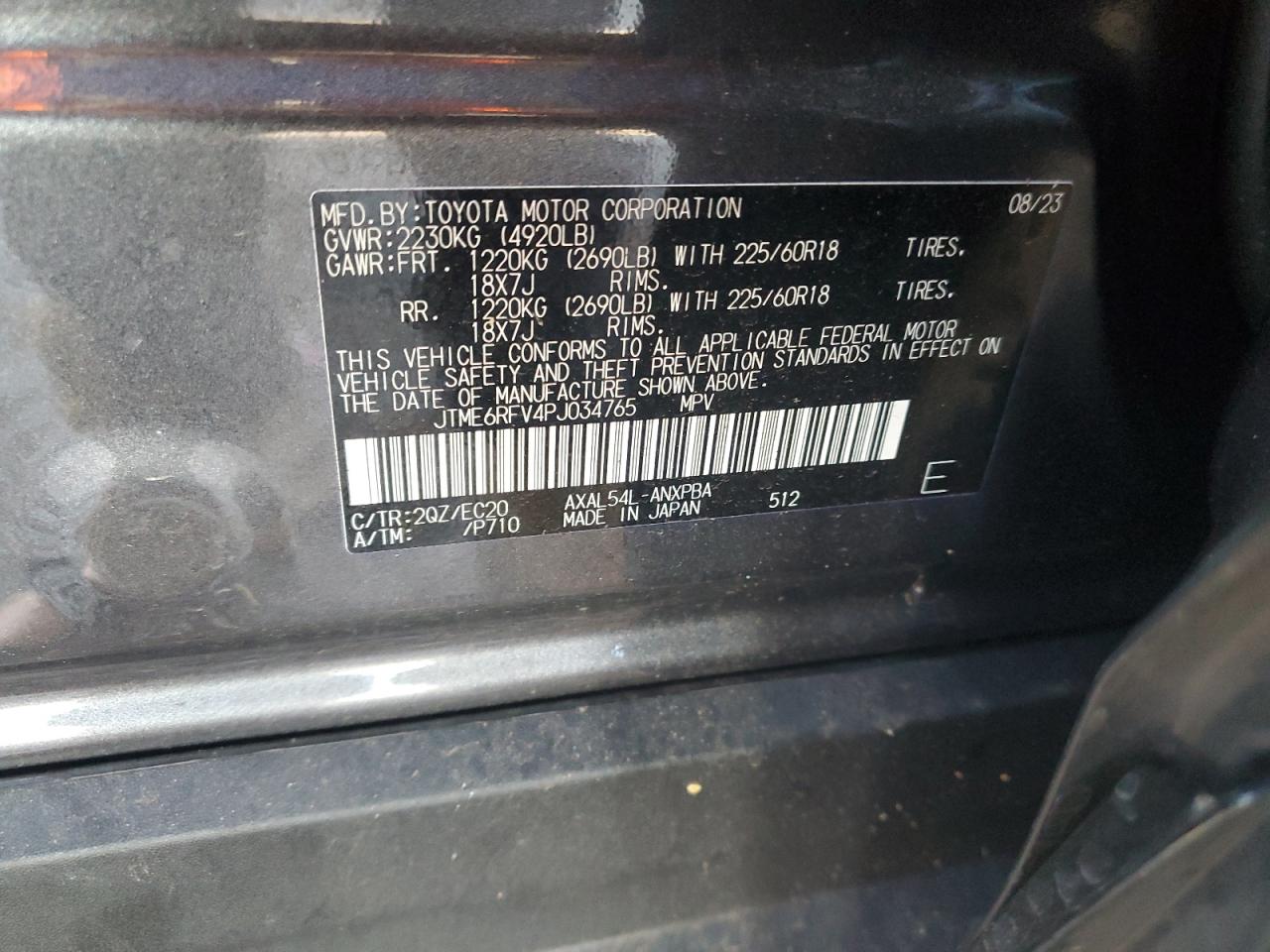 2023 TOYOTA RAV4 XSE VIN:JTME6RFV4PJ034765