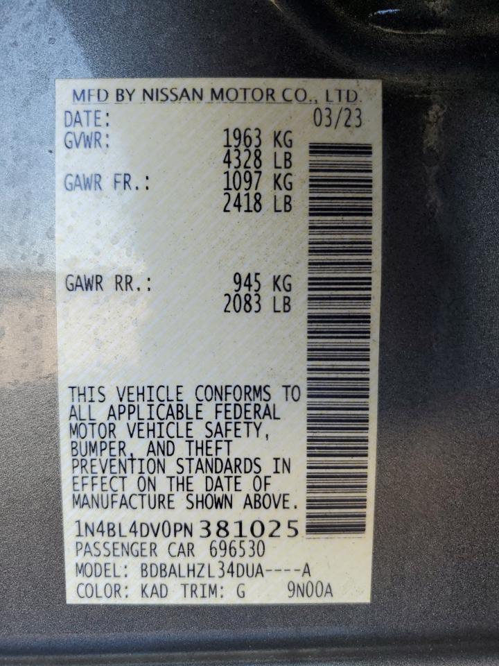 2023 NISSAN ALTIMA SV VIN:1N4BL4DV0PN381025