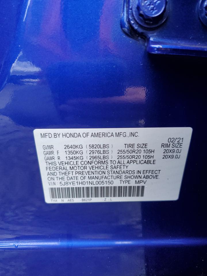 2022 ACURA MDX A-SPEC VIN:5J8YE1H01NL005150