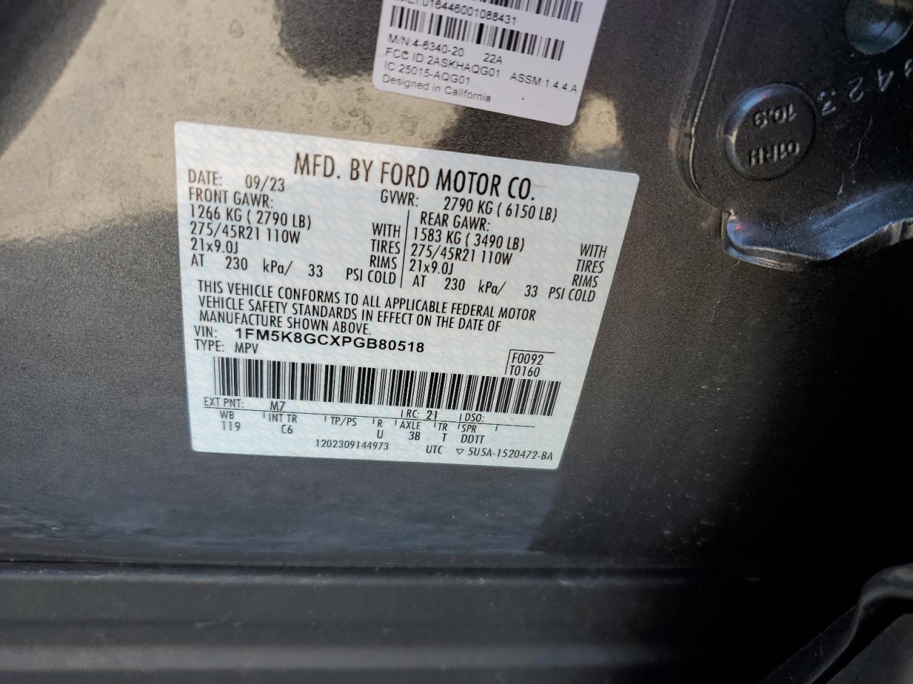 2023 FORD EXPLORER ST VIN:1FM5K8GCXPGB80518