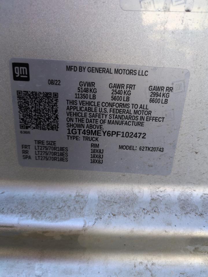2023 GMC SIERRA K2500 SLE VIN:1GT49MEY6PF102472