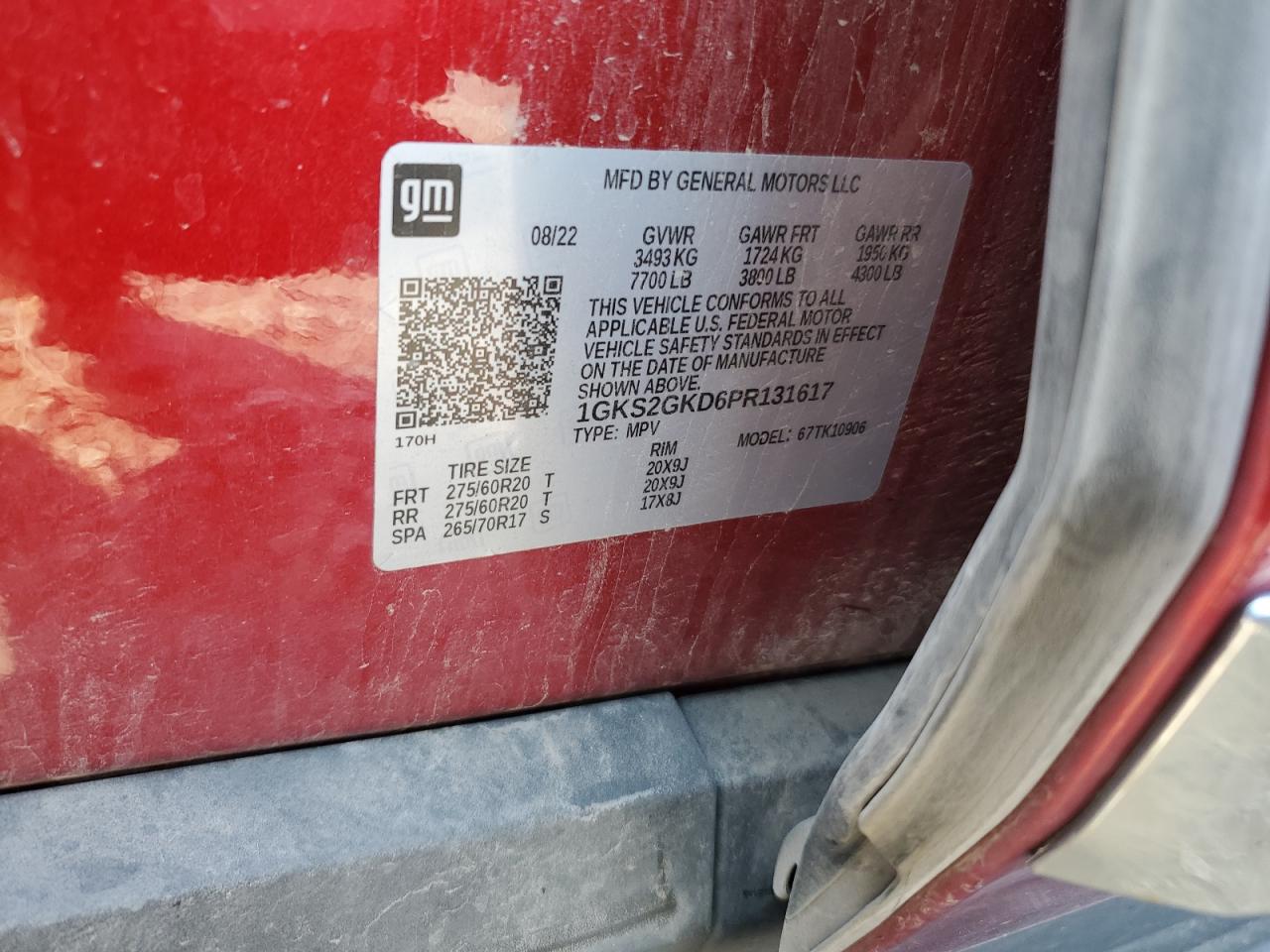2023 GMC YUKON XL K1500 SLT VIN:1GKS2GKD6PR131617