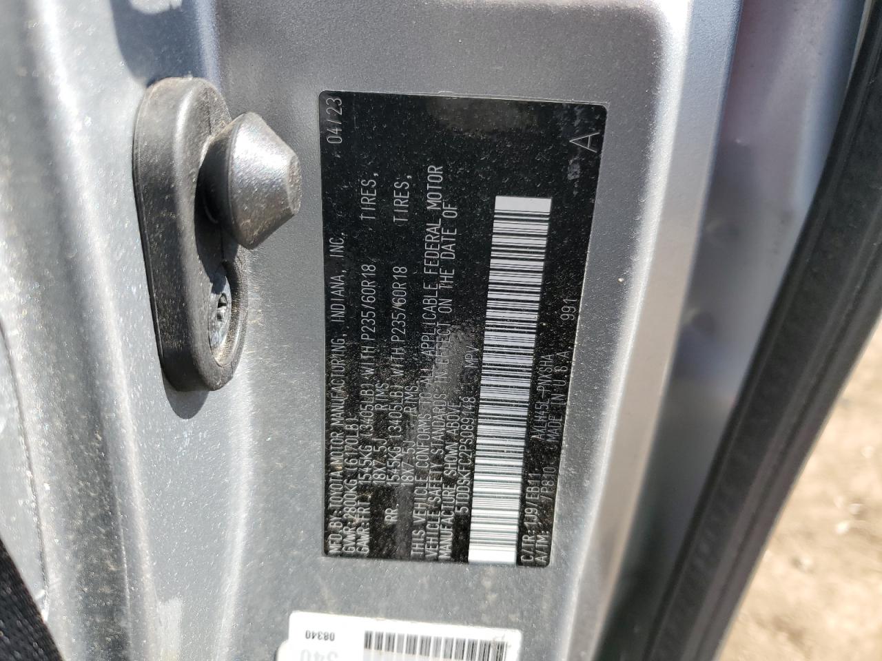 2023 TOYOTA SIENNA XSE VIN:5TDDSKFC2PS089148