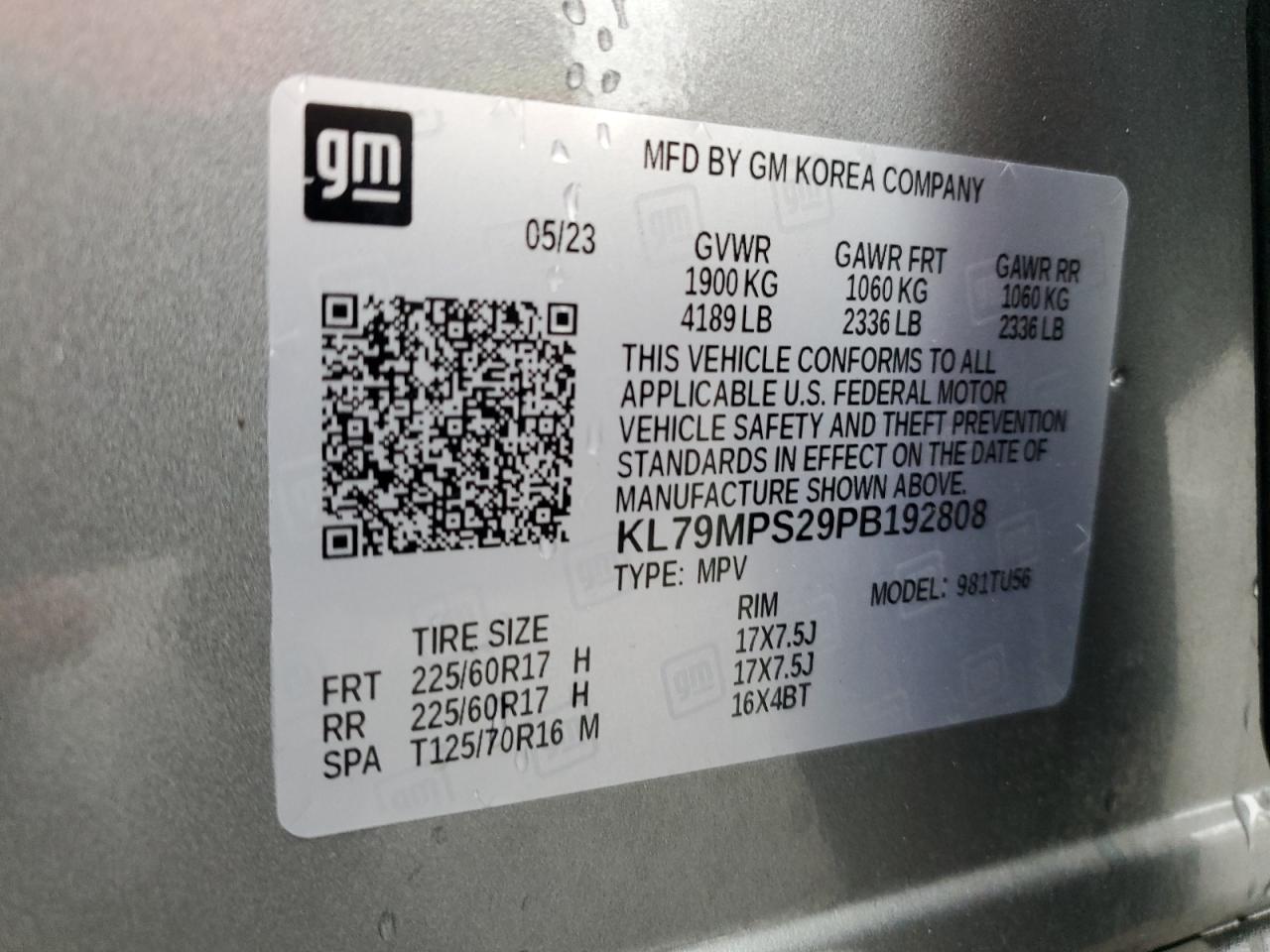 2023 CHEVROLET TRAILBLAZER LT VIN:KL79MPS29PB192808