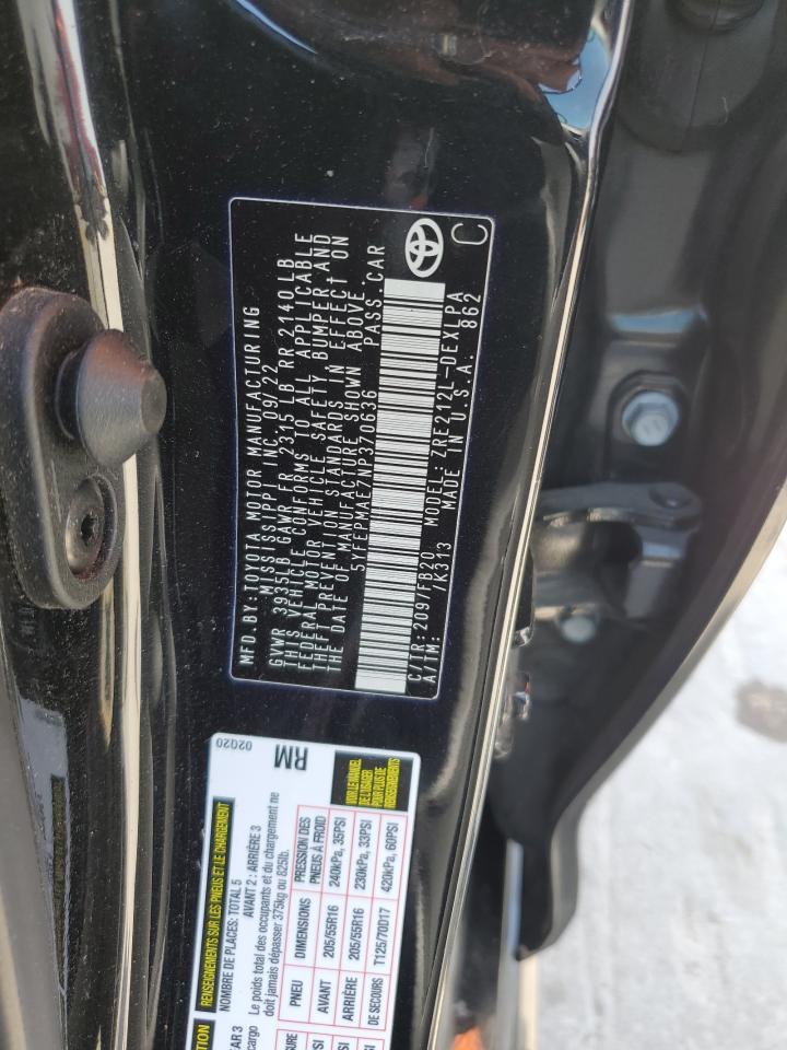 2022 TOYOTA COROLLA LE VIN:5YFEPMAE7NP370636