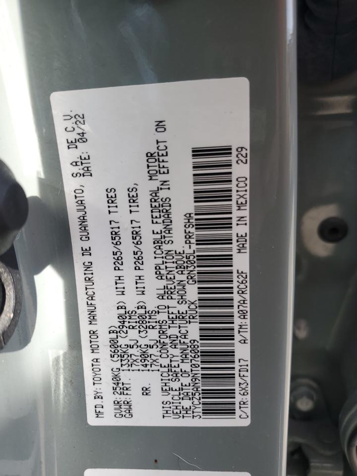 2022 TOYOTA TACOMA DOUBLE CAB VIN:3TYCZ5AN9NT076089