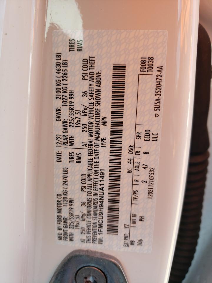 2022 FORD ESCAPE SEL VIN:1FMCU9H94NUA11491