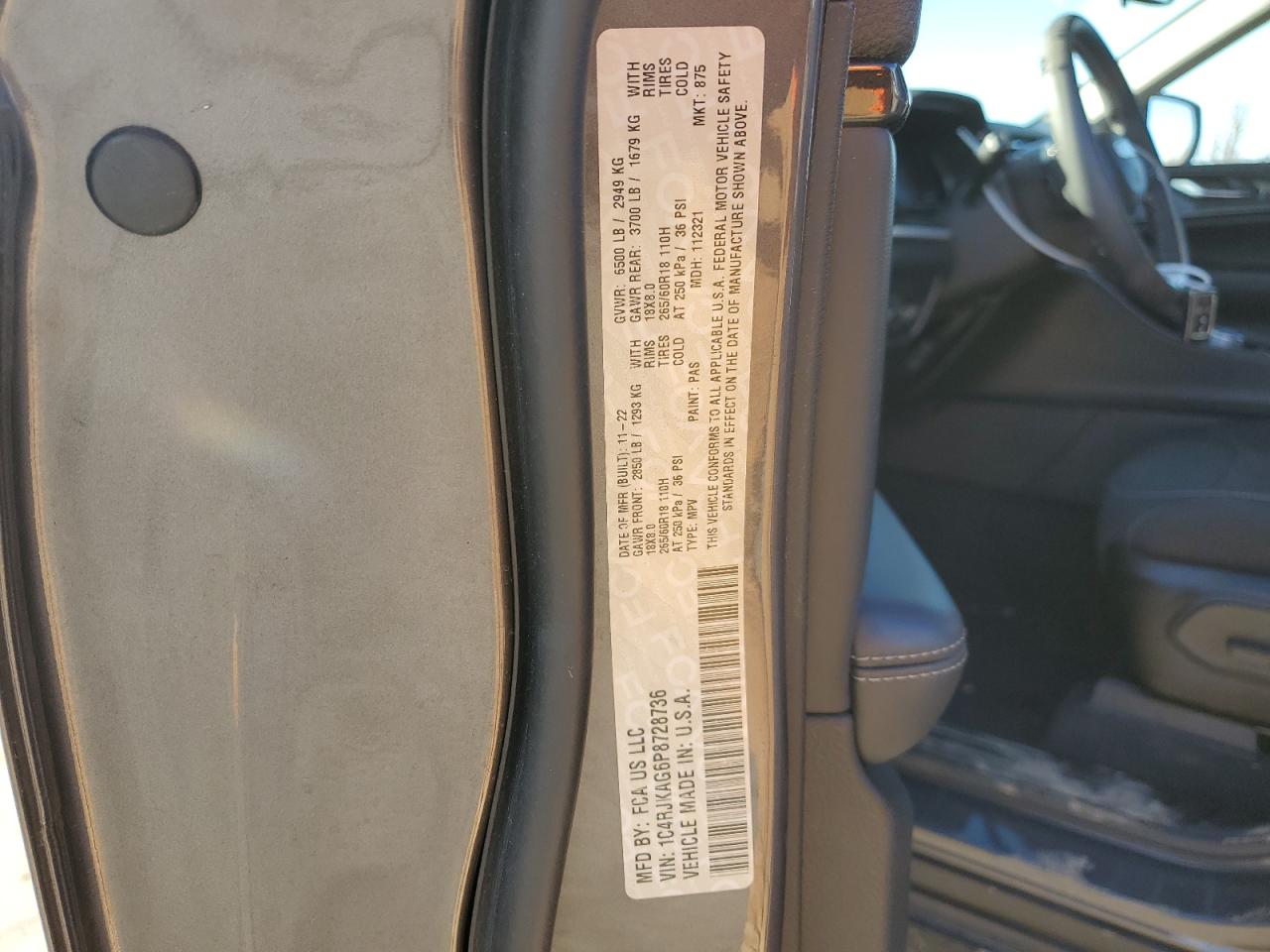 2023 JEEP GRAND CHEROKEE L LAREDO VIN:1C4RJKAG6P8728736