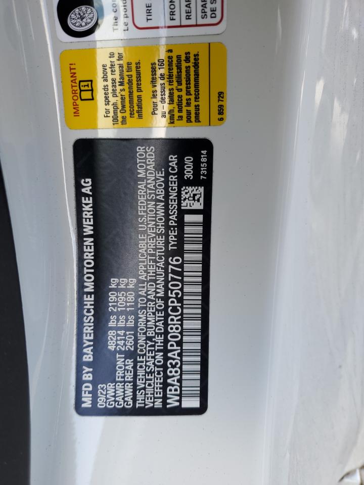 2024 BMW M440I VIN:WBA83AP08RCP50776