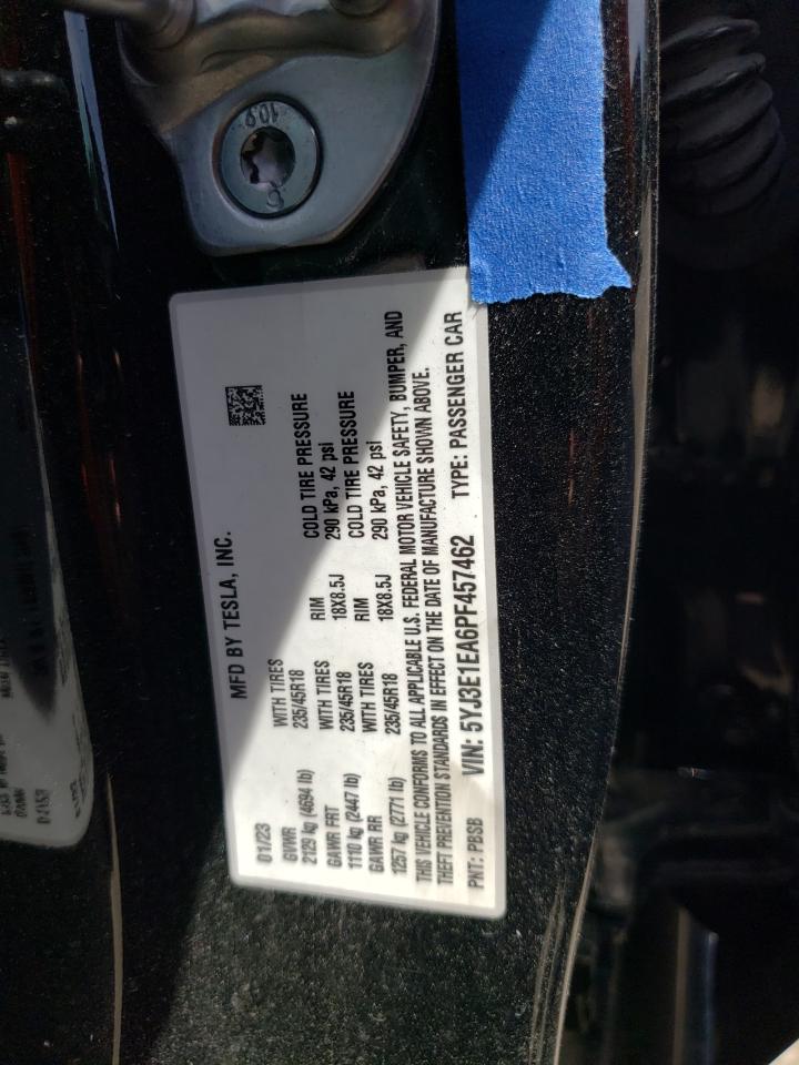 2023 TESLA MODEL 3 VIN:5YJ3E1EA6PF457462