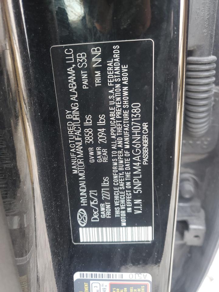 2022 HYUNDAI ELANTRA SEL VIN:5NPLM4AG6NH071380