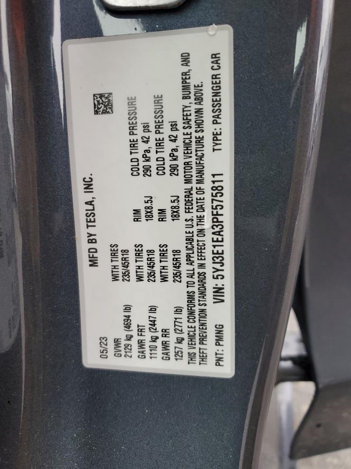 2023 TESLA MODEL 3 VIN:5YJ3E1EA3PF575811