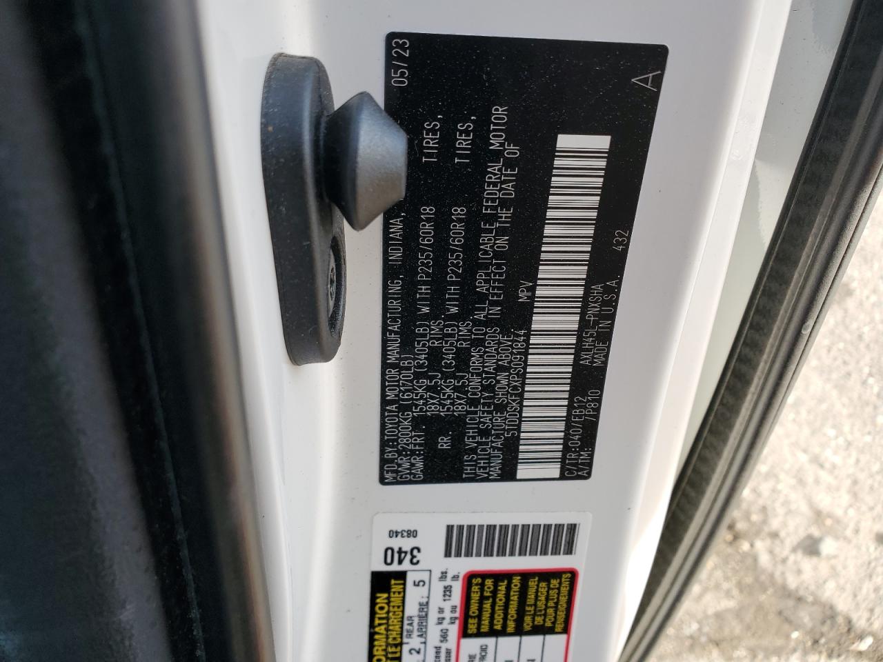 2023 TOYOTA SIENNA XSE VIN:5TDDSKFCXPS091844