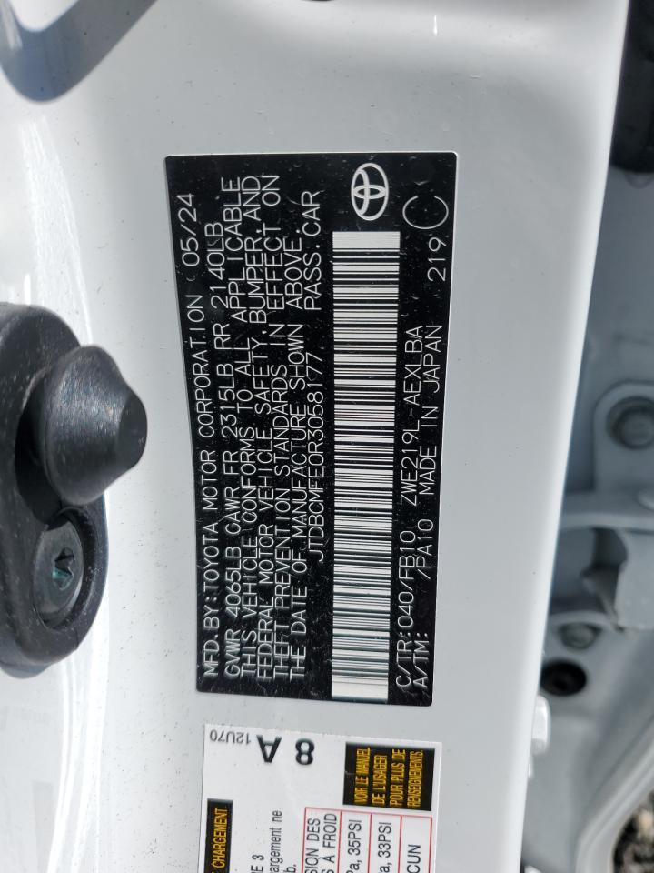 2024 TOYOTA COROLLA LE VIN:JTDBCMFE0R3058177