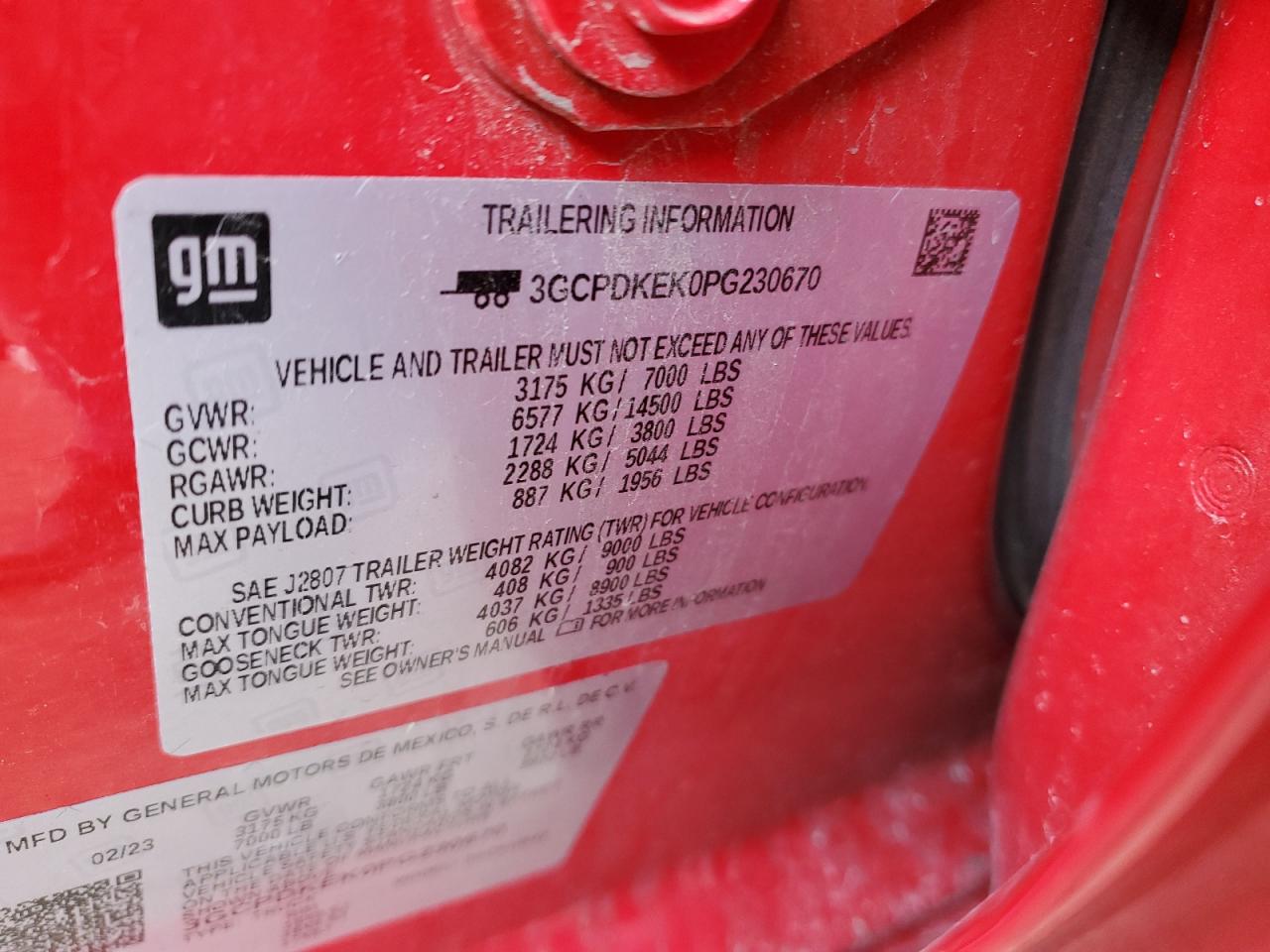 2023 CHEVROLET SILVERADO K1500 LT-L VIN:3GCPDKEK0PG230670