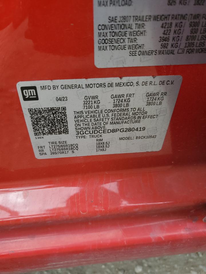 2023 CHEVROLET SILVERADO K1500 TRAIL BOSS CUSTOM VIN:3GCUDCED8PG280419