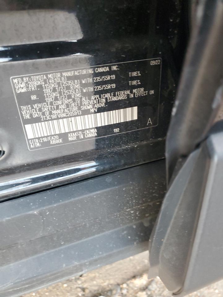 2022 TOYOTA RAV4 XLE PREMIUM VIN:2T3C1RFV8NC205913