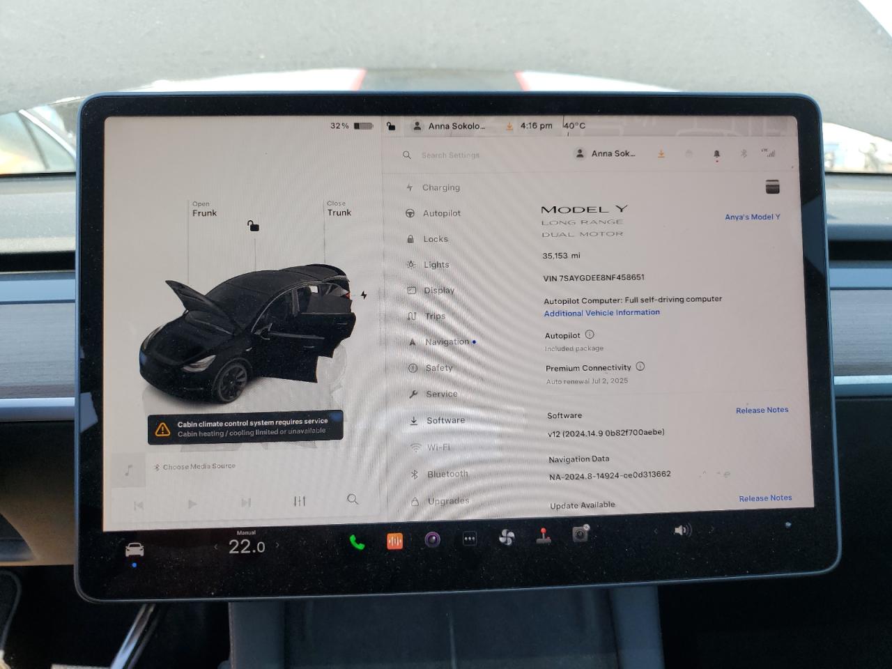 2022 TESLA MODEL Y VIN:7SAYGDEE8NF458651
