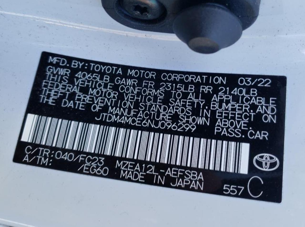 2022 TOYOTA COROLLA SE VIN:JTDM4MCE6NJ096299