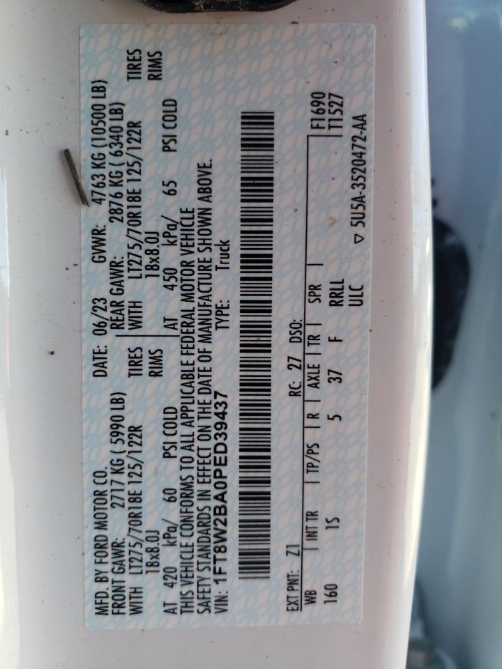 2023 FORD F250 SUPER DUTY VIN:1FT8W2BA0PED39437