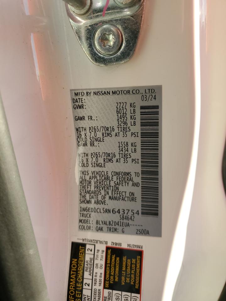 2024 NISSAN FRONTIER S VIN:1N6ED1CL5RN643754