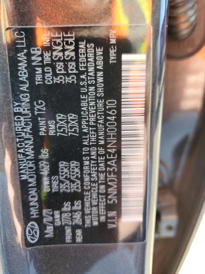 2022 HYUNDAI TUCSON SEL VIN:5NMJF3AE4NH004610