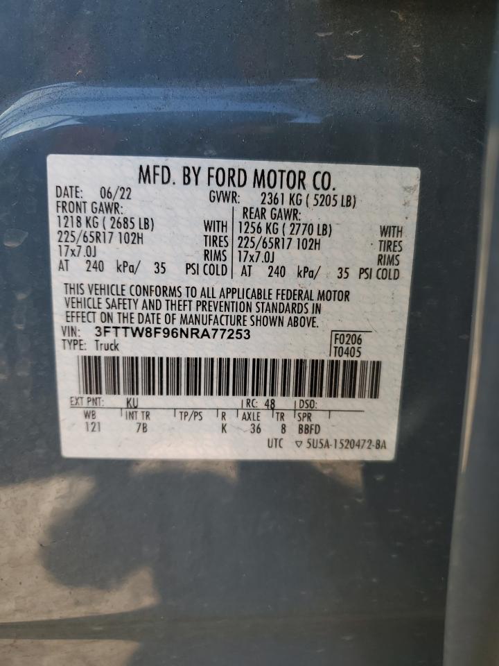 2022 FORD MAVERICK XL VIN:3FTTW8F96NRA77253