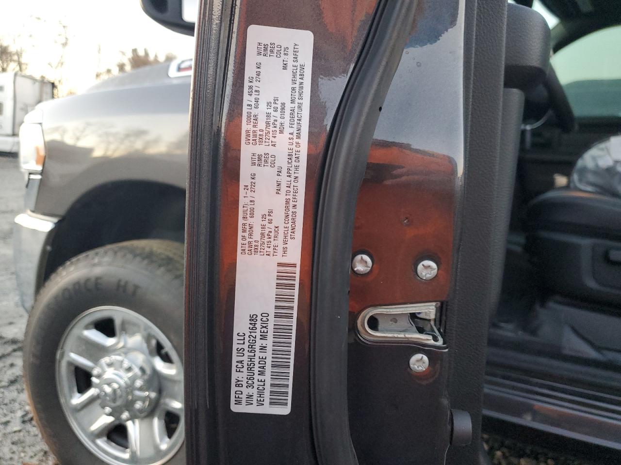 2024 RAM 2500 TRADESMAN VIN:3C6UR5HL6RG216485