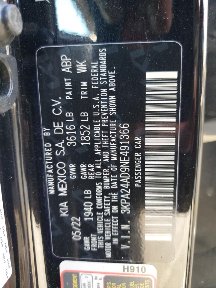 2022 KIA RIO LX VIN:3KPA24AD9NE491366
